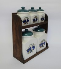 ✅ MERAVIGLIOSA VECCHIA MENSOLA CON 5 BARATTOLI IN PORCELLANA VINTAGE - 489