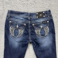 Jeans Miss Me donna 32 bootcut scuro impreziosito strass ali tasche con patta