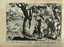 Falconeria Stradano 1596 acquaforte orig. Caccia col Falcone  Jan Collaert