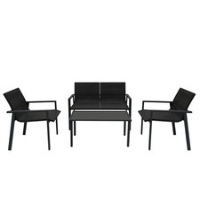 Set Giardino Rattan Nero 4 Pezzi con Divano, Poltrone, Tavolino & Copertura