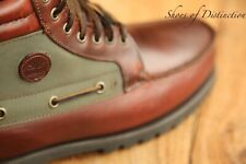Scarpe stivali Timberland marrone pelle verde tela rari vintage uomo UK 10 US 10,5