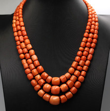 Collana tre fili di corallo mediterraneo naturale vintage anni '70 Italia