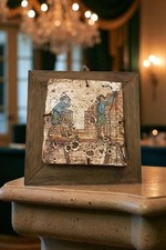 quadro pannello in legno con mattonella pietra antichi mestieri: costruttore