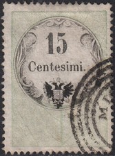 Lombardo Veneto Fiscali c.15 verde e nero usato PER POSTA (Monselice) (3)