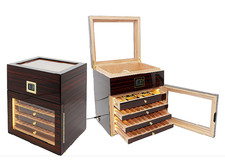 HUMIDOR PER SIGARI IN EBANO CON VETRO, 4 CASSETTI E ILLUMINAZIONE LED
