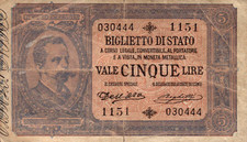 1882 - 5 LIRE BIGLIETTO DI STATO - UMBERTO Vale Cinque Lire - ASTA DA 1 EURO !