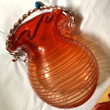 ORIGINALE VASO DI MURANO ROSSO  CON SPIRALI IN RILIEVO DA,  APPENDERE/APPOGGIARE
