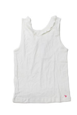 Canotta smanicata rosa pollo bambina cotone con volant bianca taglia 12