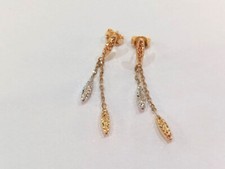 Orecchini pendenti donna/ragazza oro giallo e bianco 18 kt 750 % lav. martellata
