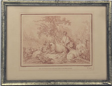 Demarteau Huet Antica Stampa Scena Pastorale Riproduzione 900 Cornice Vintage