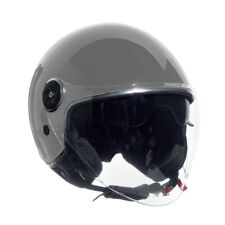 Casco Jet Grigio Lucido con Doppia Visiera Lunga/Parasole Omologato Moto Scooter