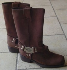 Stivali moto motociclista biker, pelle marrone scamosciato, n. 42