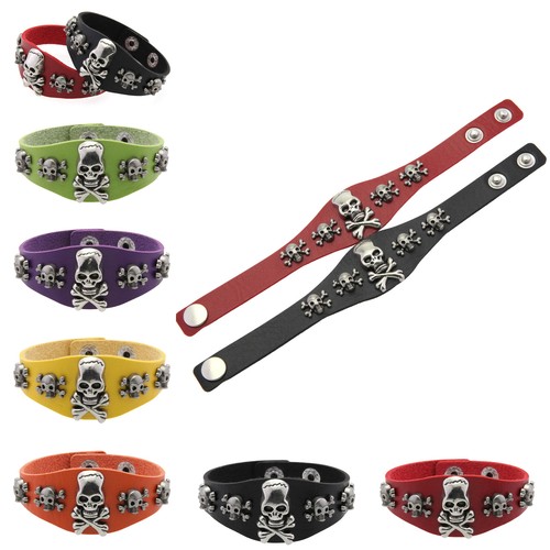 Bracciale pelle teschio retrò