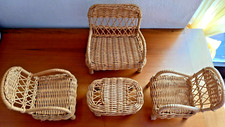 SET SEDIE TAVOLINO MINIATURA VIMINI BAMBOLE 4 PEZZI VINTAGE ANNI 80