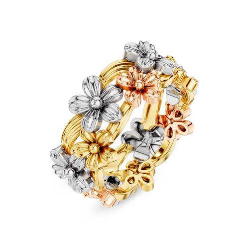 Anello fiore tricolore argento - anello,