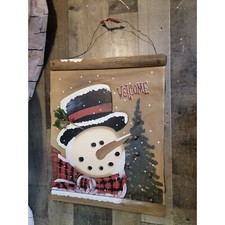 Wooden Snowman canvas welcome