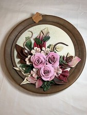 Quadro Rotondo Fiori In Cuoio - Non Firmato