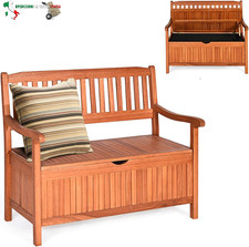 Cassapanca Contenitore, Panca Deposito con Schienale in Legno Massiccio, Panchin