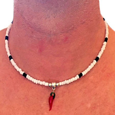 Collana con corno portafortuna da uomo donna catenina ciondolo lunga 50 cm rosso