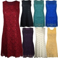 Da Donna Taglie Forti Pizzo Lustrini Party Maglia Peplo O Vestito Taglie 12-26