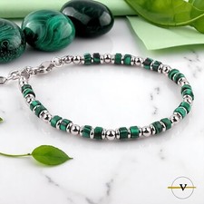 BRACCIALE UOMO PIETRE DURE DI MALACHITE NATURALI ACCIAIO INOSSIDABILE RAGAZZO