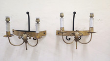 COPPIA APPLIQUE DORATE FERRO BATTUTO LUCI DA PARETE LAMPADE MURO VINTAGE CH15