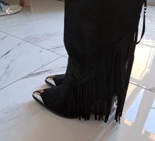 Stivali donna texani scamosciati western frange camperos punta metallo