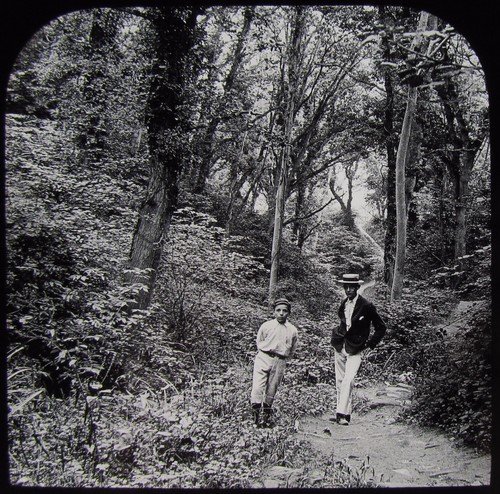 Glass magic lantern slide boys - glass,