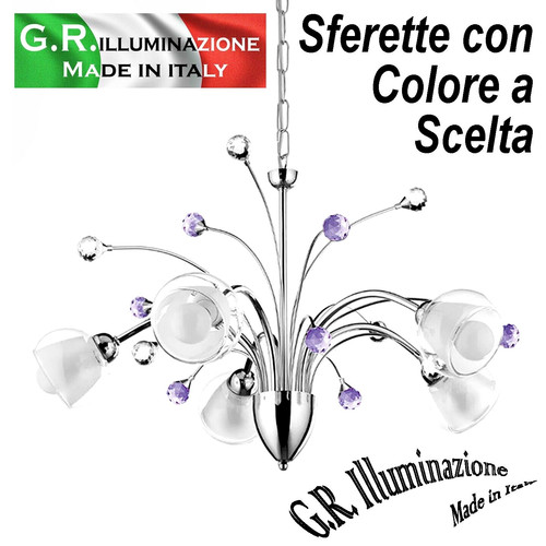 Lampadario moderno cromato - cromato, 5