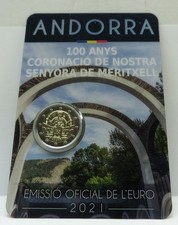 RARA MONETE DA 2 EURO COMMEM. ANDORRA 2021 "100 ANYS MERITXELL", FDC IN COINCARD