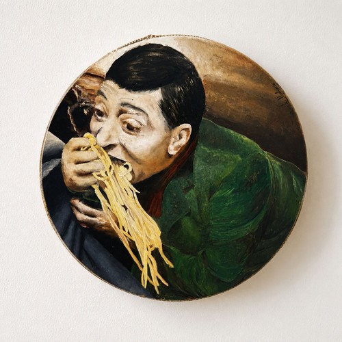 Dipinto tamburello olio - , su