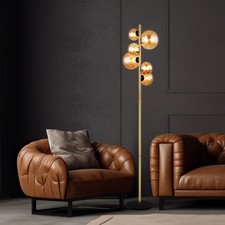 Piantana Lampada da Scrivania Soggiorno 6 Fiamma Ottone Sfera di Vetro LED
