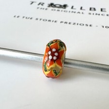 Authentic Trollbeads Ooak Unique Sunflower Orange Yellow Girasole Raro