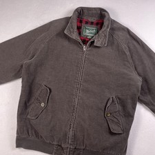 Woolrich Giacca Uomo Grande Grigio Ardesia Velluto a coste Zip Bufalo Plaid Foderato Bomber