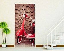 ADESIVI PORTE ADESIVO PORTA WALL STICKER DECORAZIONE VESPA ROSSA REDSCOOTER  P40