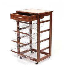 CARRELLO PORTA PANE CON CASSETTO 4 CESTI PORTAFRUTTA LEGNO MASSELLO MADE ITALY