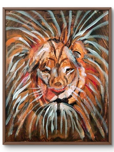 Leone anziano moderno - , firmato
