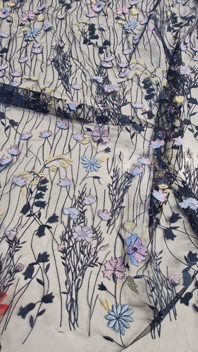 Tulle ricamato blu - blu, con
