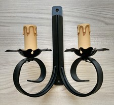 Applique rustico in ferro battuto con portalampade a candela due luci col. Nero 