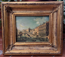 DIPINTO AD OLIO - VEDUTA DI VENEZIA - CANAL GRANDE E PONTE DI RIALTO - (1800)