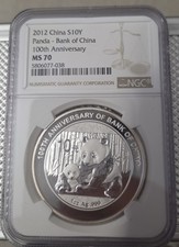 2012 CHINA  PANDA 10 Y 1OZ 999 SILBER BANK of China  100TH ANNIVERSARY NGC69