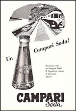 PUBBLICITA' 1957 CAMPARI SODA BOTTIGLIA APERITIVO DRINK BAR AUTO TRENO VIAGGIO