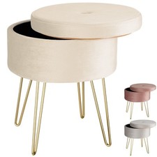 Sgabello Rotondo Imbottito Effetto Velluto 300kg Scomparto Gambe Acciaio Nuovo