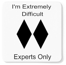 Insegna Sottobicchiere Doppio Diamante Nero Sci Snowboard Trail con Angoli Arrotondati 4" x 4"