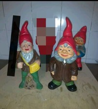 3 Gnomi In Terracotta Da Giardino - Vintage - Heissner