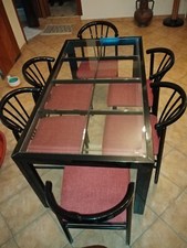 tavolo legno e cristallo Con 6 Sedie Imbottite