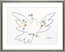 Pablo Picasso,, Colombe volant avec fleurs - incorniciato (barra d'argento)