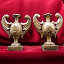 ANTICA COPPIA PORTAPALME FIORI 1700 LEGNO IMPERO LITURGICO ALTARE CHIESA