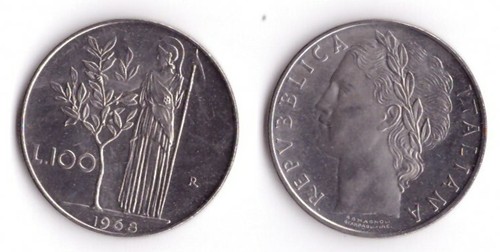 1968 italia lire 100 - 1968,