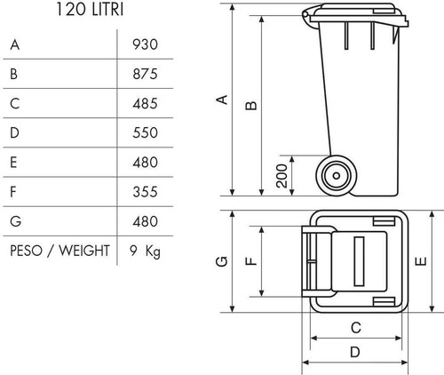 Bidone per rifiuti 120 - , lt